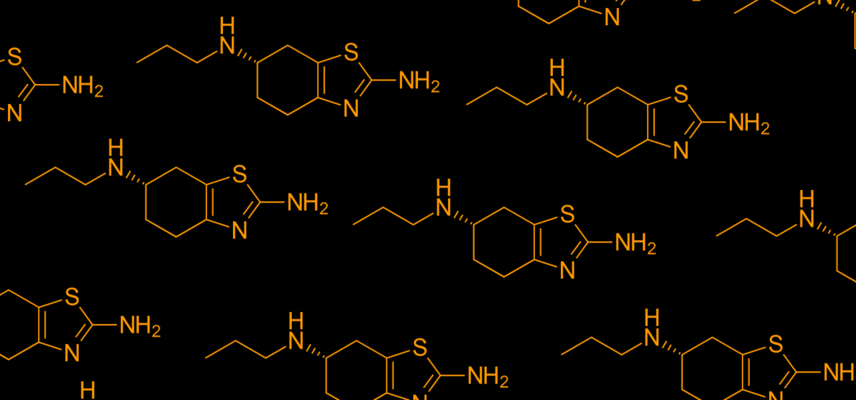 The chemical symbol for pramipexole in a tiled arrangement